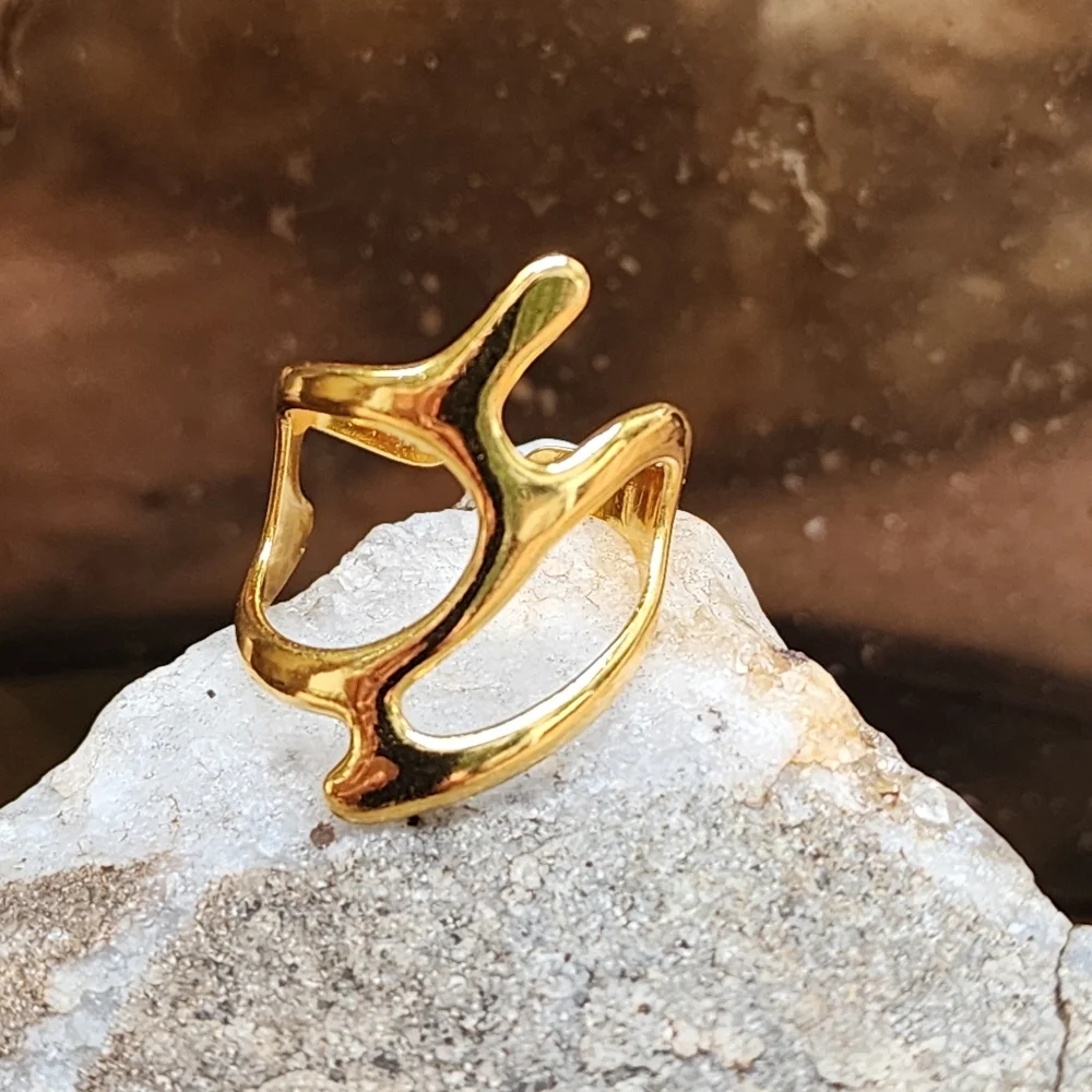 Hypoallergenic 18K Gold Plated Teardrop Adjustable Ring Jewelery
